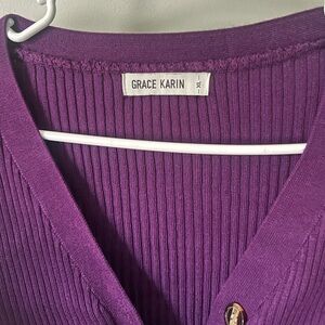 Grace Karin Women's V-Neck Sweater in Rich Purple